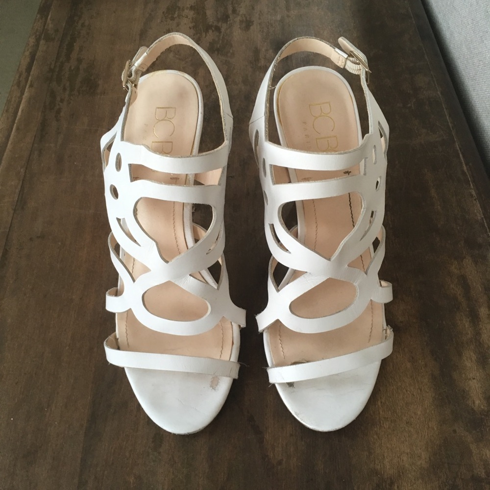 BCBG white heels